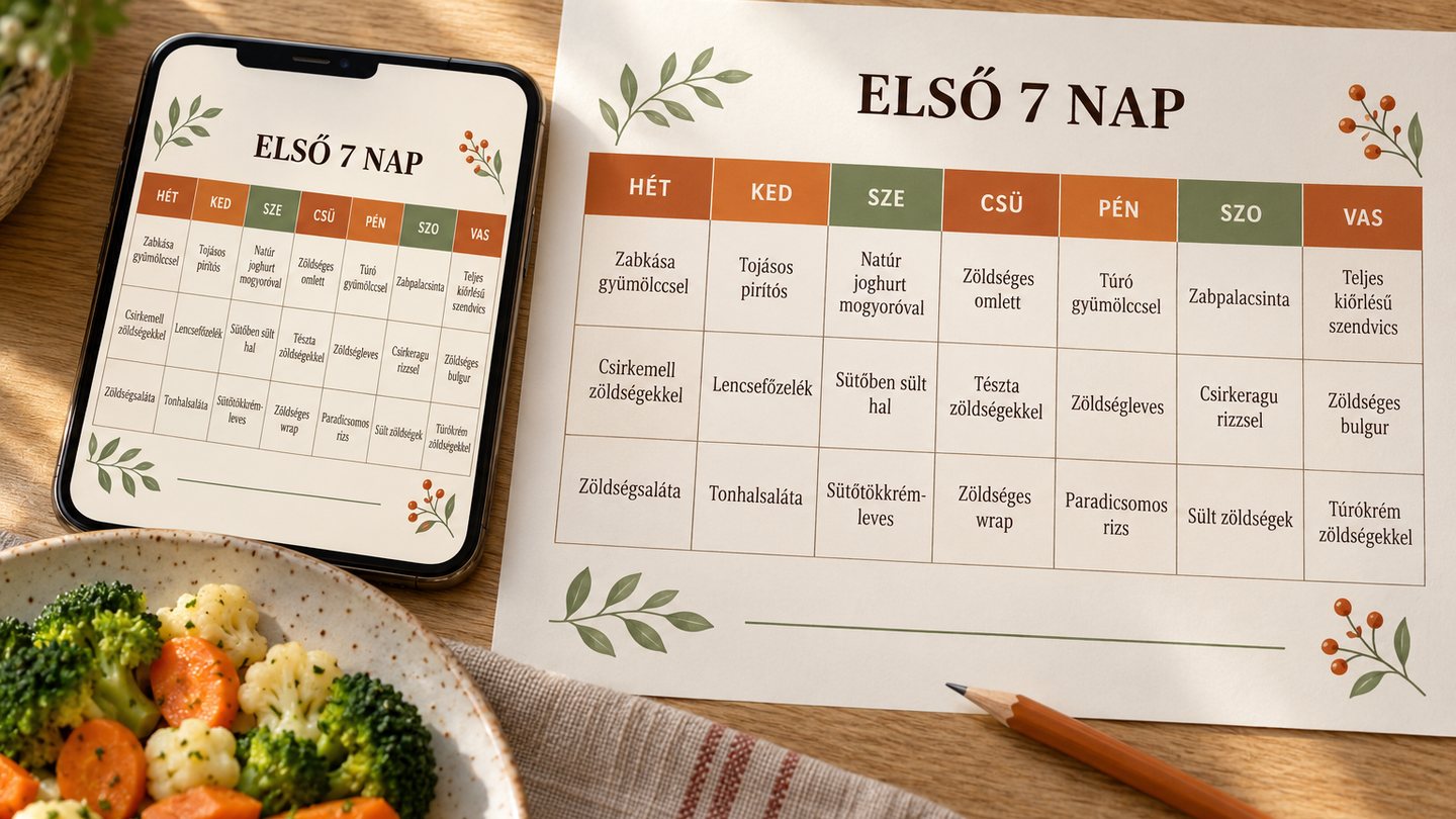 Az Első 7 nap menüterv telefonon és nyomtatva